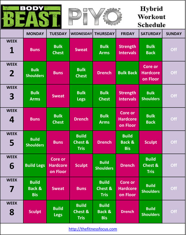 PiYo Hybrid Workout Schedules and Calendar Downloads