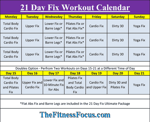 21 Day Fix Workout Schedule Portion Control Diet Sheets