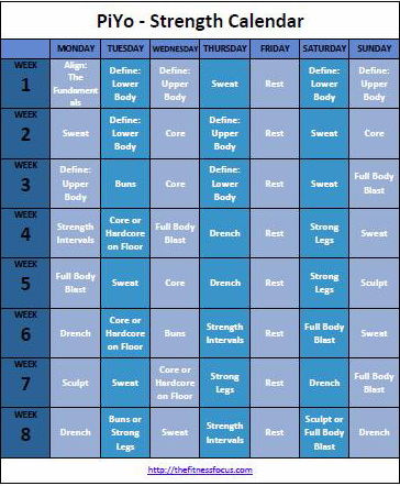 PiYo - Workout Calendar and Schedule to Download or Print